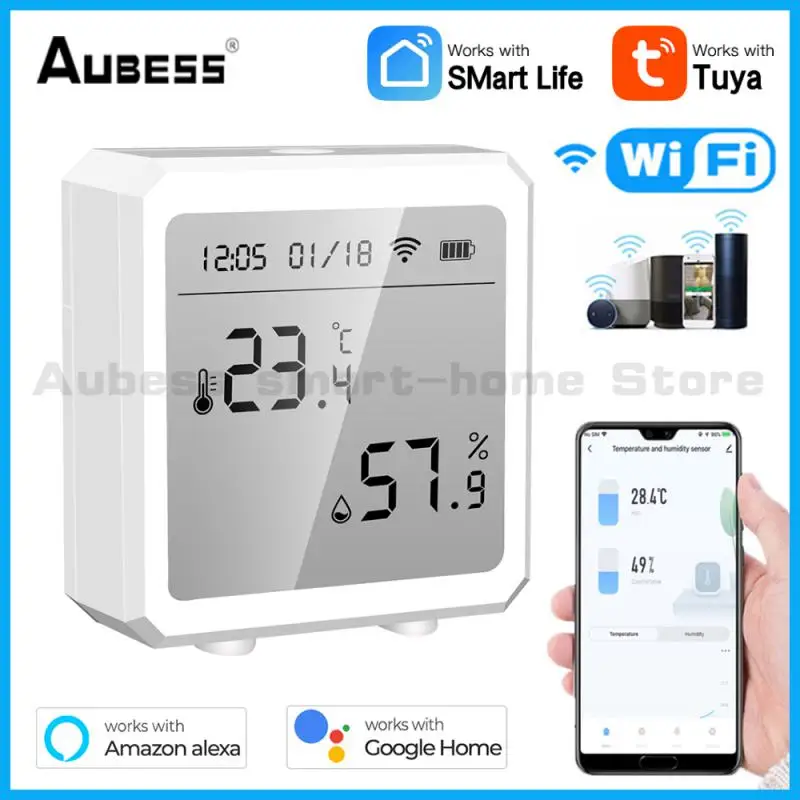 

Wifi+Bluetooth Tuya Smart Temperature And Humidity Sensor Can Be Connected To Hotspots With Alarm Function Support Smart Life