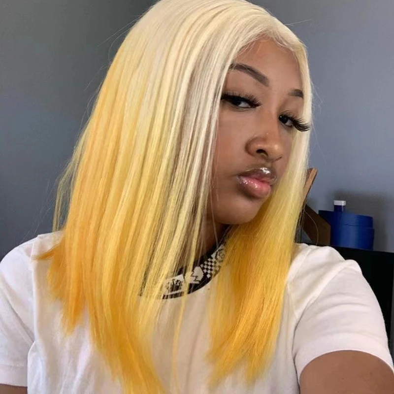 

AIMEYA Synthetic Lace Front Wig Blonde Roots Short Bob Wig Ombre Color Lace Wigs for Women Girls Glueless Natural Hairline Daily