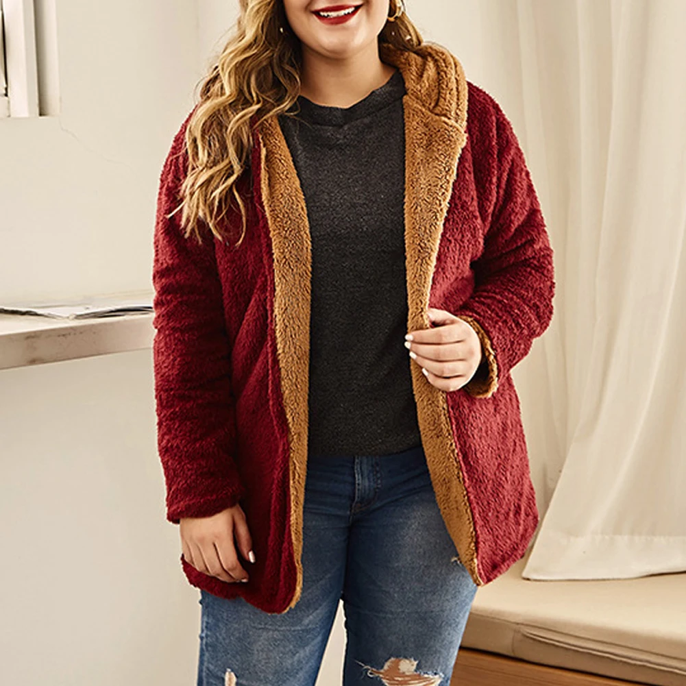 

Women Plus Size Lapel Casual Vintage Zip Fleece/Long Sleeve Hooded Jacket Top Autumn Winter Casual Coat