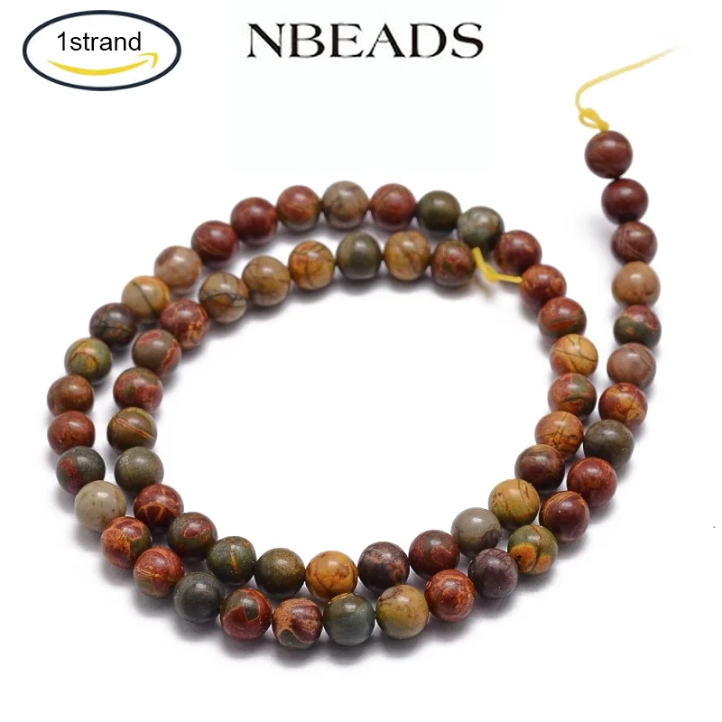 

1 Strand Natural Picasso Stone/Picasso Jasper Bead Strands Round 6mm Hole: 1mm about 68pcs/strand 15 inches