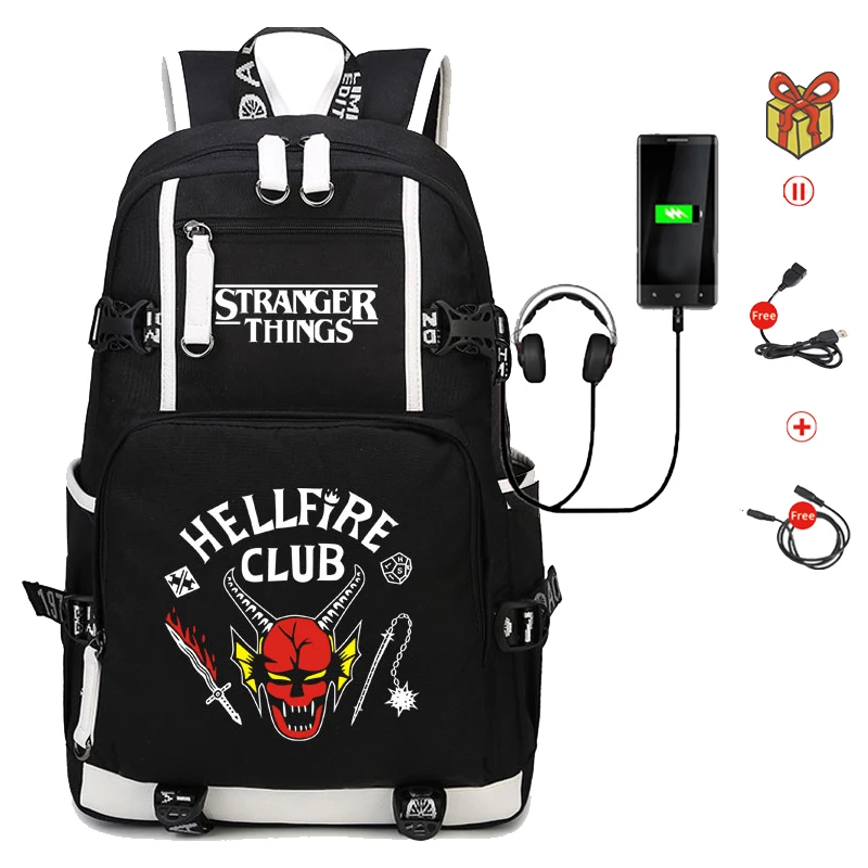 

Stranger Things Backpack Student's Schoolbag Boys Girls Mochilas Waterproof Laptop Bag Men External Charging Port Kids Gifts