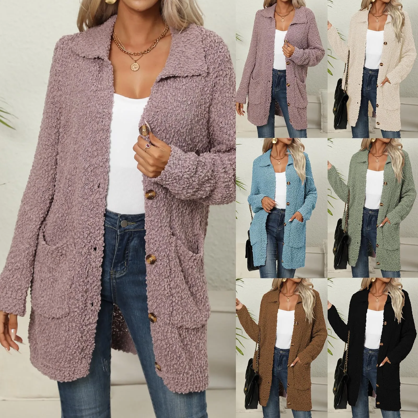 

Женский кардиган, свитер, джемпер, трикотажная туника в рубчик, с карманами на пуговицах, Однотонная рубашка с воротником, стильная повседневная Уличная одежда на каждый день, осень