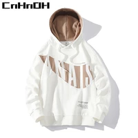 cnhnoh spring autumn new mens sweater trend stitching hit color pullover hoodie sports and leisure hooded sweater men