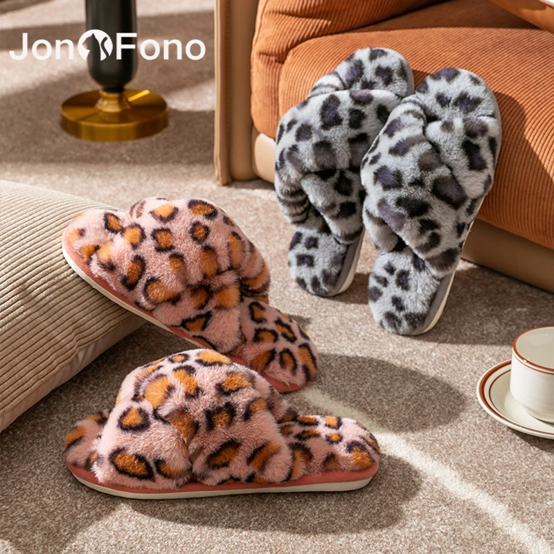 

JonoFono New Arrivals Women Shoes Winter Fur Warm Ins Slippers Woman Fashion Leopard Print Home Shoes Ladies Footwear