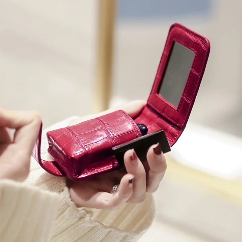 

Lipstick Cosmetic Bag with Mirror Women Travel Makeup Bag Crocodile Pattern Pu Mini Toiletry Organizer Pouch Storage