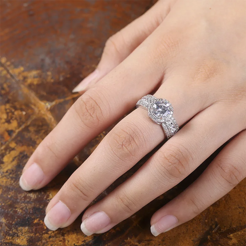 

Milangirl 2022 New Product Ladies Wedding Engaement Ring Round White Crystal Rhinestone Zircon Ring for Party Jewelry