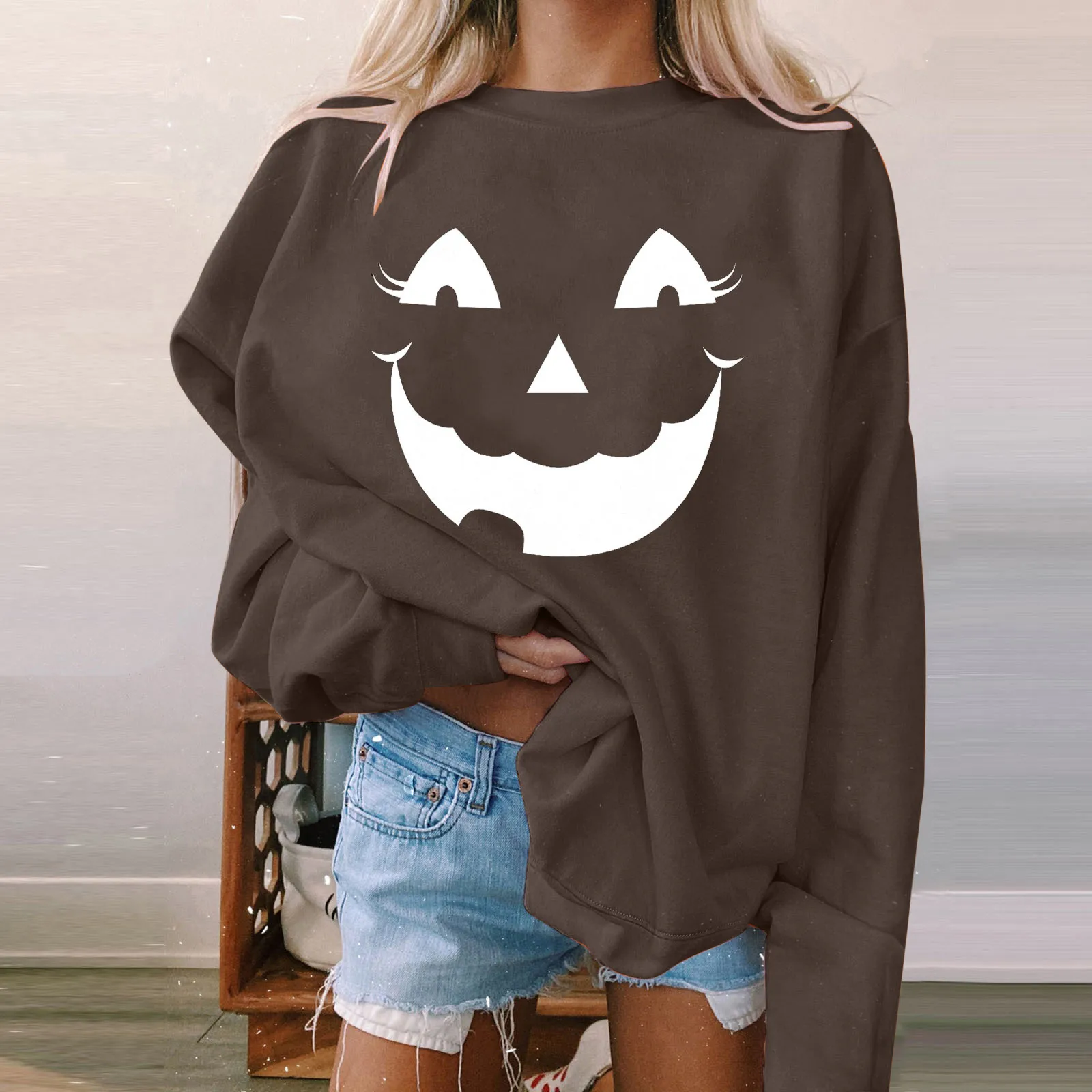 

Womens Fashion Print O Neck Casual Loose Sweatshirt Round Neck Fit Pullover Tops Long Sleeve Ladies Sport Wear Dog Hoodie Women