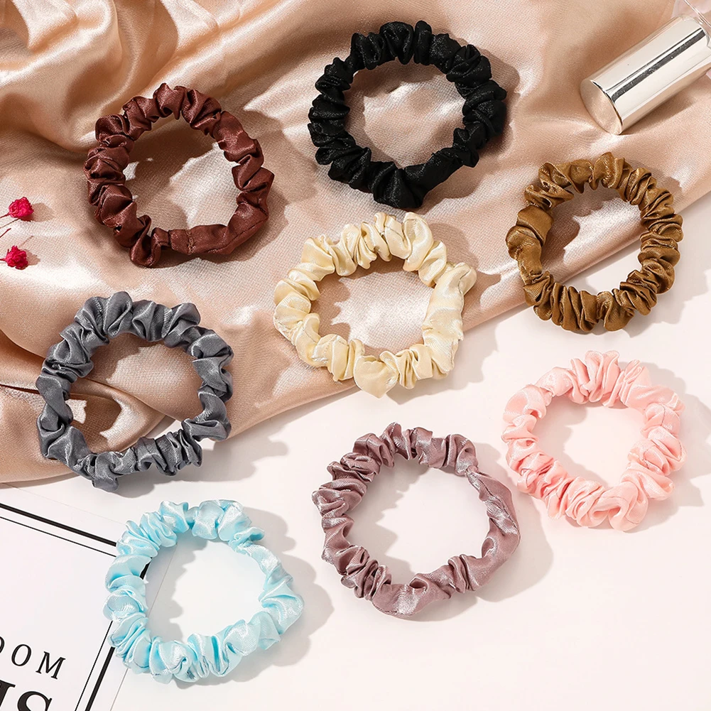 

4pcs Silk Skinnies Small Scrunchie Set Hair Ties Ropes Rubber Bands Skinny Scrunchy Elastics Ponytail Holders For Women Girls