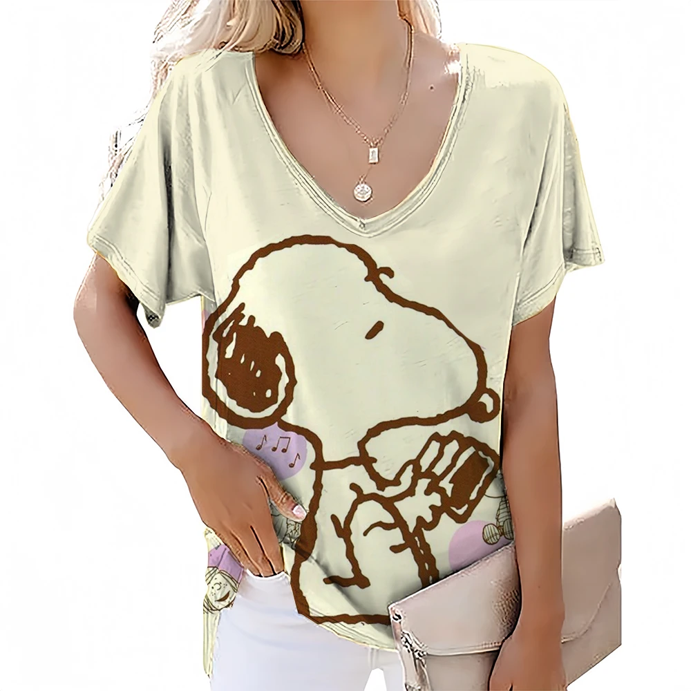 Женская футболка с розовым принтом Снупи v-образным вырезом повседневная одежда