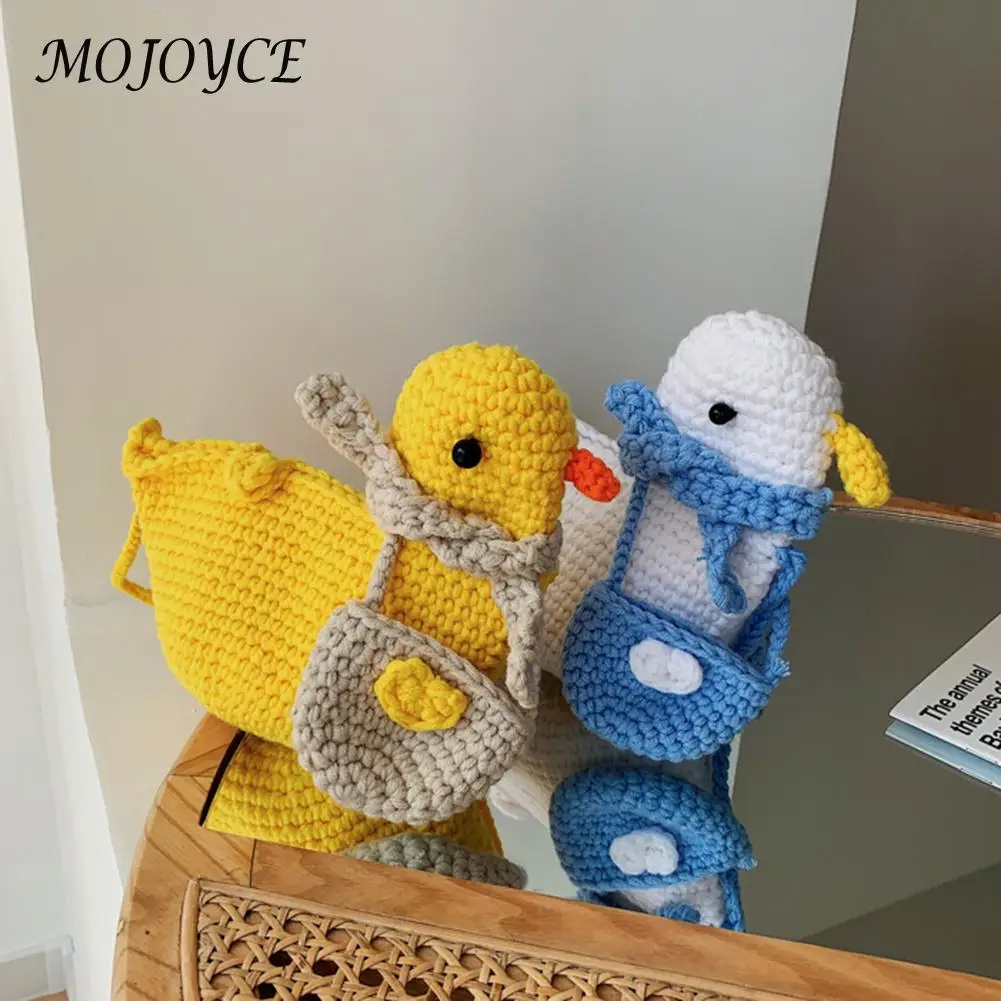 

Girls Cute Shoulder Bag Creative Knit Contrast Color Duck Shape Messenger Bag Mini Purse for Kids Gift Supplies