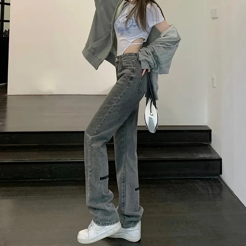 

Women Clothing Jeans Vintage Printed High Waist Oversize Wide Leg Trousers Summer New All-match Streetwear Retro Korean Chic Pan