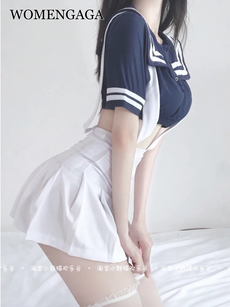 

Student Girls WOMENGAGA Cute And Sexy Uniforms Sailor Tops Women JK Mini Dress Hot Sexy Korean Women Sweet T Shirt 2022 5W56