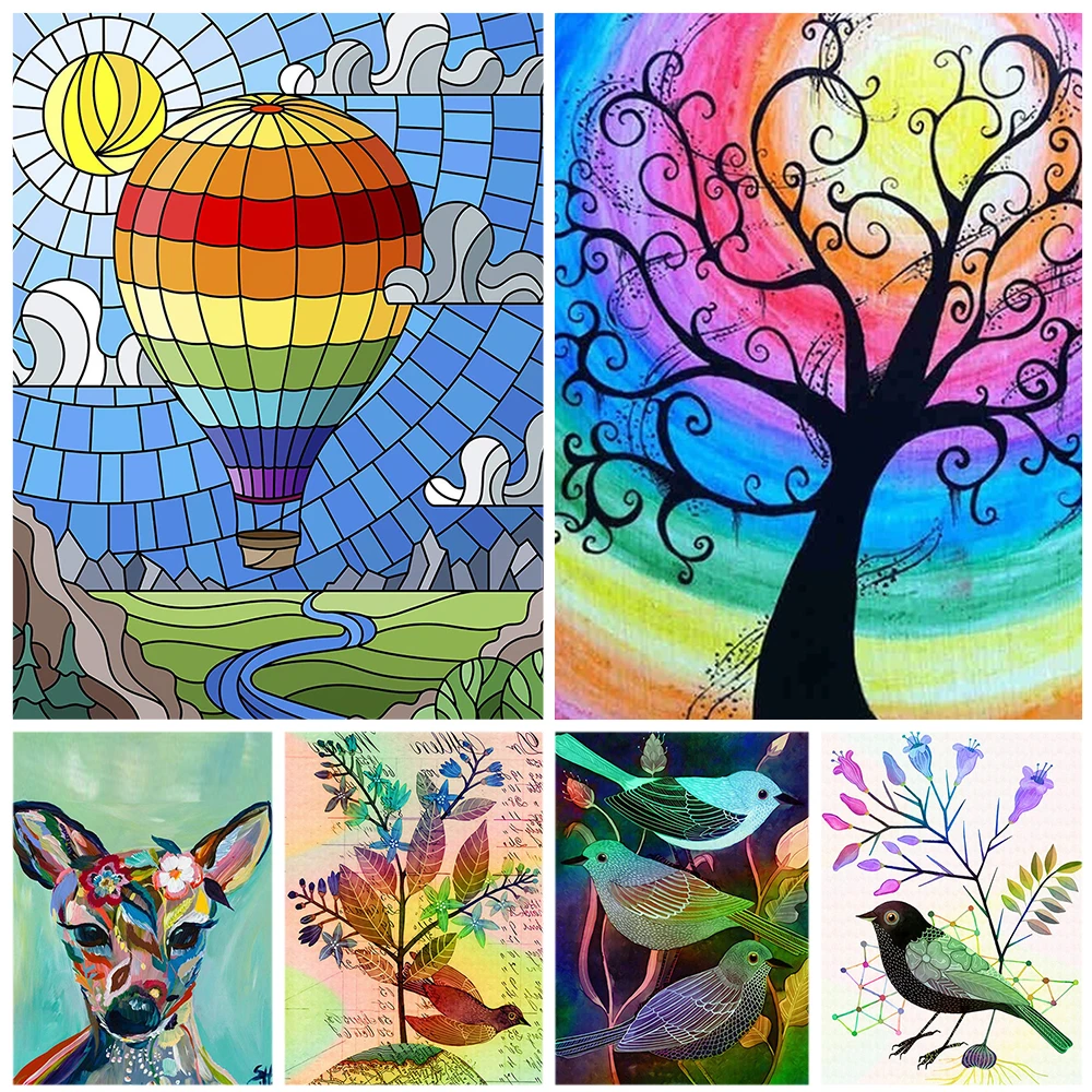 

DIY 5D Diamond Painting Hot Air Balloon Square Drill Animal Deer Bird Diamond Embroidery Mosaic Handmade Gift Crafts Home Decor