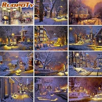 ruopoty snow house paint by numbers diy on canvas scenery picture paint 60x75cm oil painting by numbers kit home decor gift