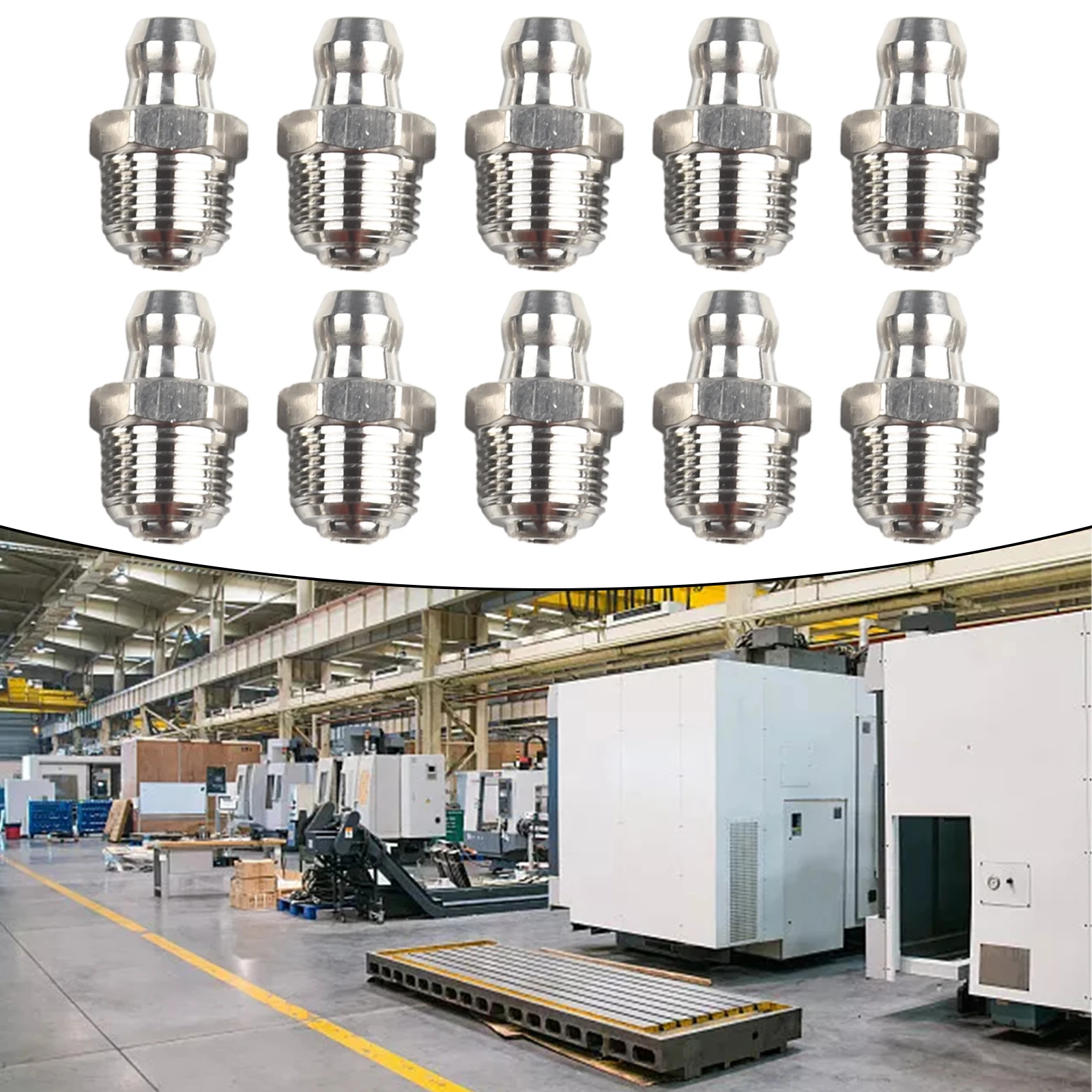 

10Pcs Grease Accessories Stainless Steel Straight Hydraulic Grease Fitting M10 Thread Mechanical Equipment Tool Part Durable