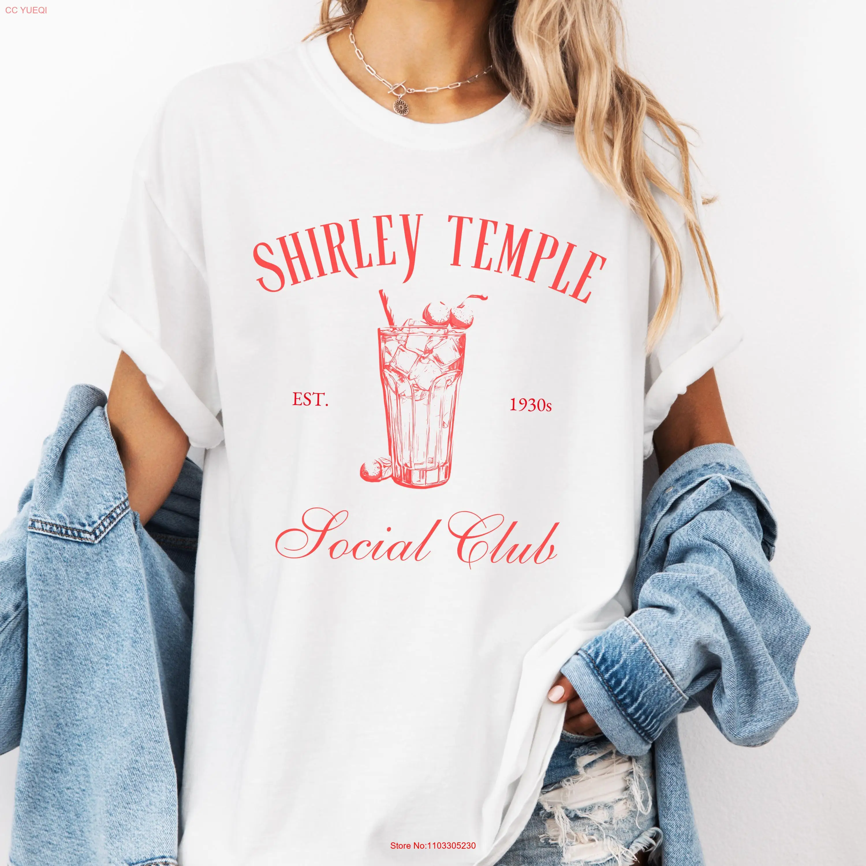 Shirley Temple Social Club T Shirt Dirty Lovers Cocktail Crewneck Retro Oversized Drink long or short sleeves |