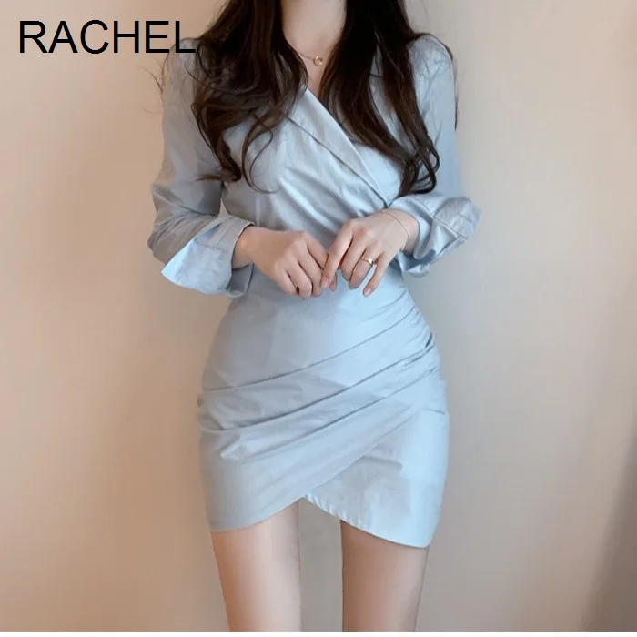 Женское платье корейское шикарное женское асимметричное платье-рубашка с