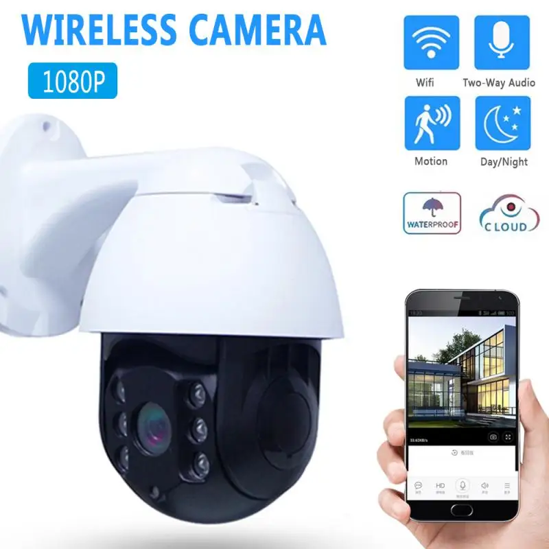 

1080P 2MP Wireless PTZ IP Camera Speed Dome CCTV Security Cameras 4X Zoom Outdoor ONVIF Two Way Audio P2P Camera WIFI