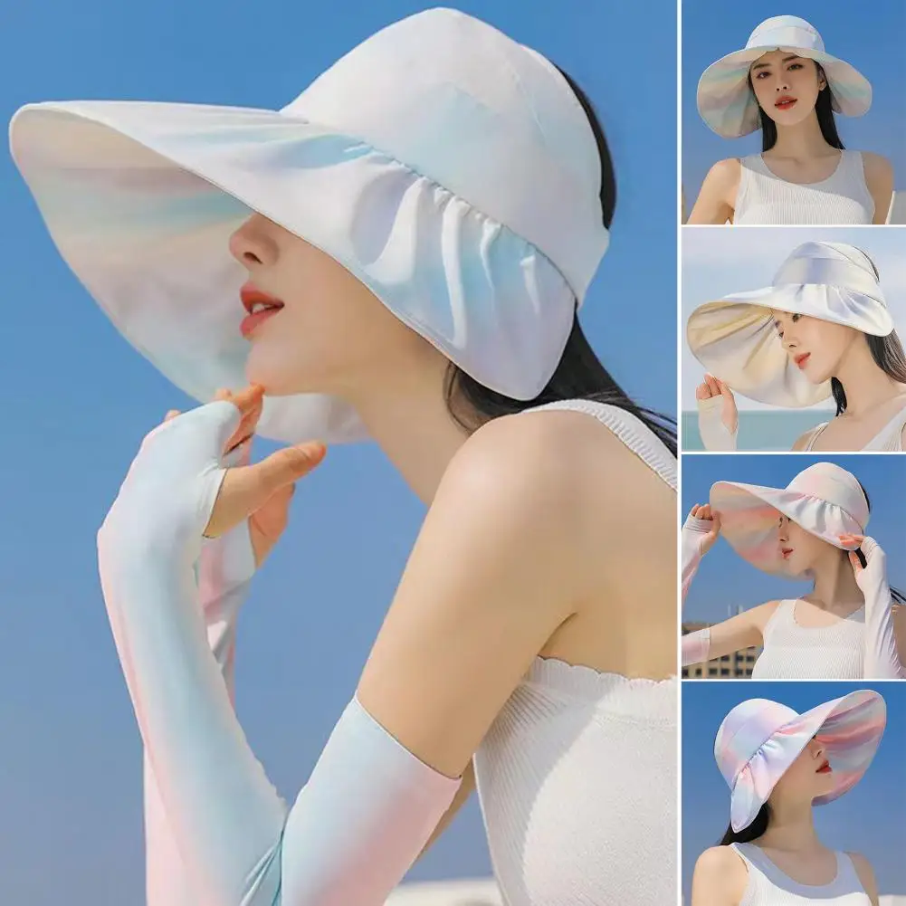 

Women Sun Hat Rainbow Color UV Protection Elegant Face Protections Sweet Breathable Lightweight Sunscreen Wide Brim Beach Hat fo
