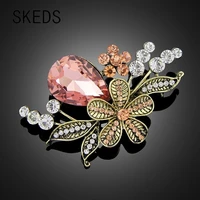 skeds women vintage rhinestone rose flower brooches pins corsage retro lady classic crystal badges jewelry trendy accessories