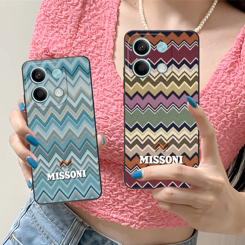 Striped M-MISSONI-S Phone Case for Xiaomi Redmi Note 13 12 11 10 9 8 7 6 S A Pro Lite Plus 5G Black Cover Cellphones Smartphone