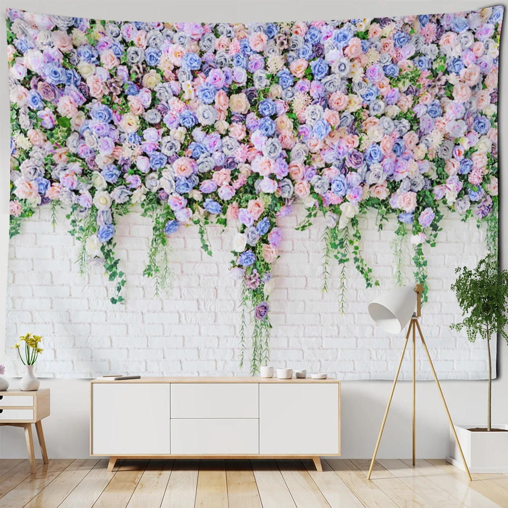 

Rose Flower On The Wall Tapestry Wall Hanging Boho Hippie Tapiz Art Nature Scenery Aesthetics Room Home Decor
