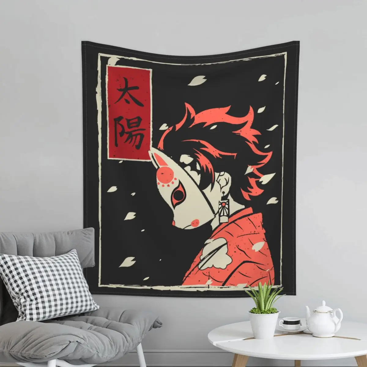 

Гобелен Kimetsu No Yaiba Kamado Tanjirou в богемном стиле, настенное украшение для комнаты с рассеканием демонов, фоновая ткань, психоделические гобелены
