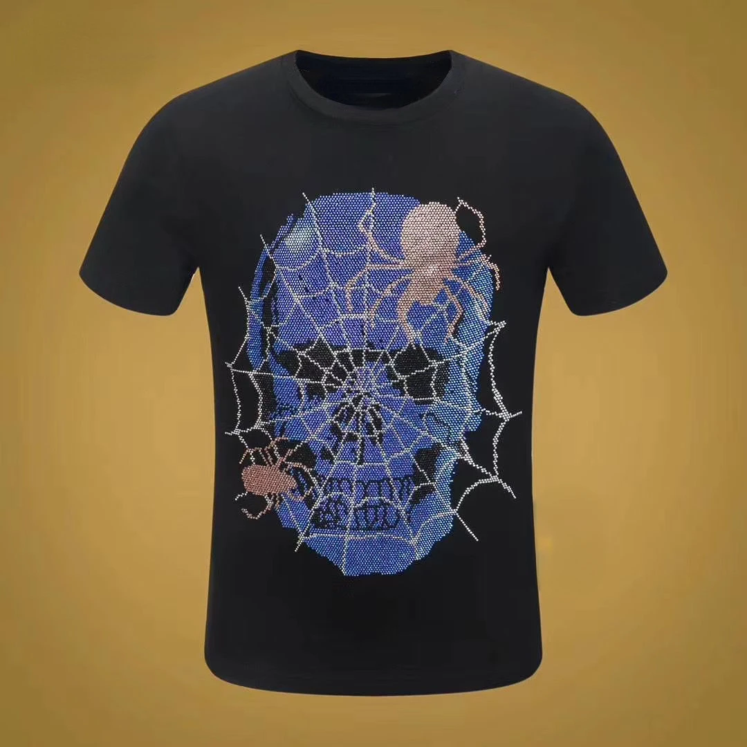 

European and American new summer men's hot diamond trend youth t-shirt slim fit half sleeve bottomed shirt