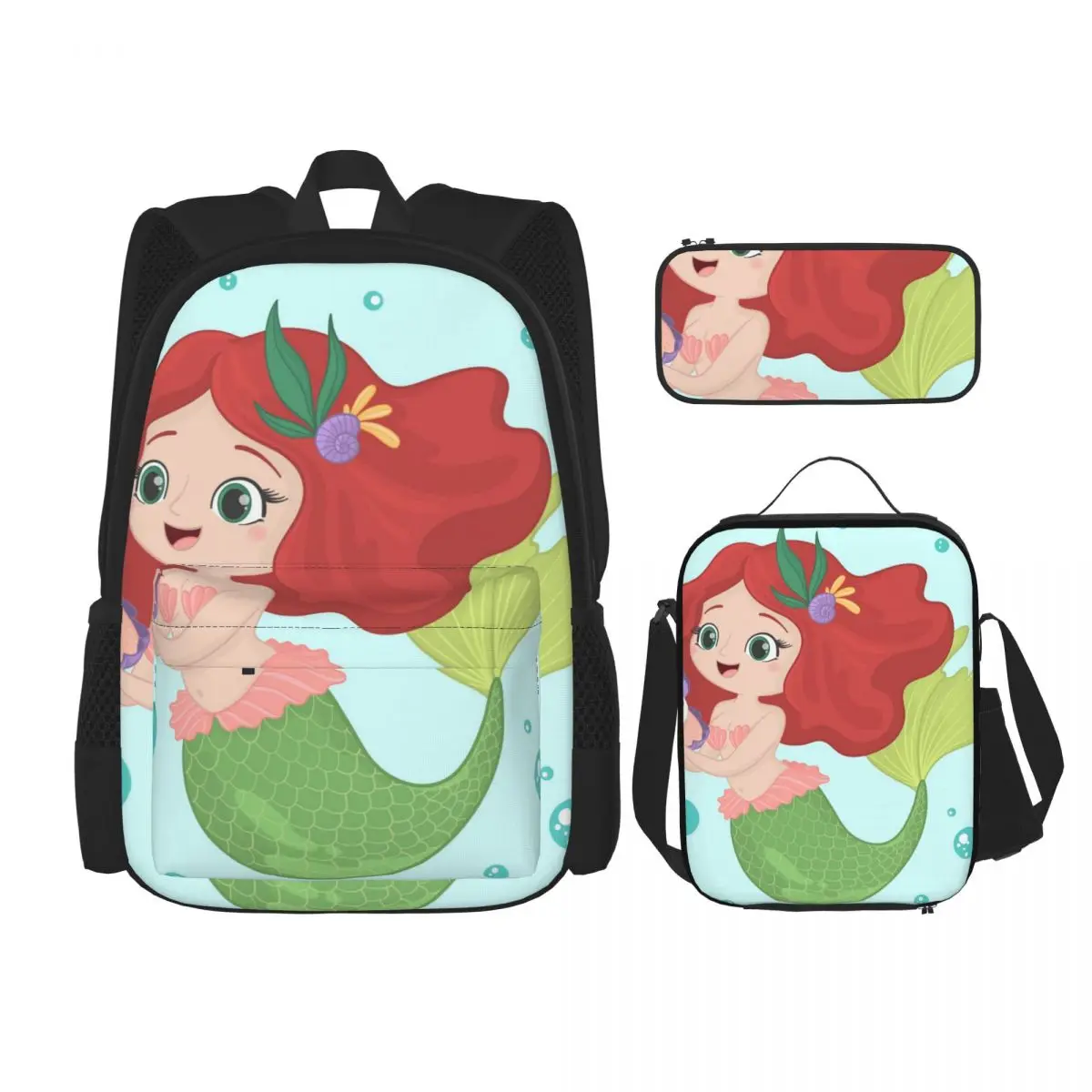 

School Bags for Teenagers Cute Smiling Mermaid Character School Backpack Set Rucksack Bagpack Kids Cute Book Bags