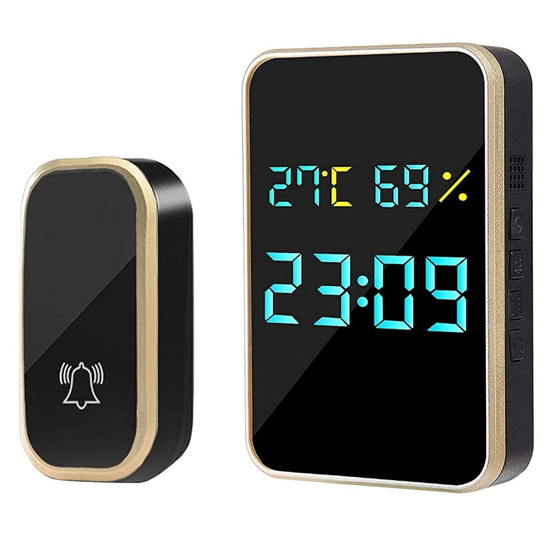 

Hot 3C-Wireless Doorbell, Battery-Free, Waterproof Wireless Doorbell Set, Display Temperature,for Apartments,Garden EU Plug