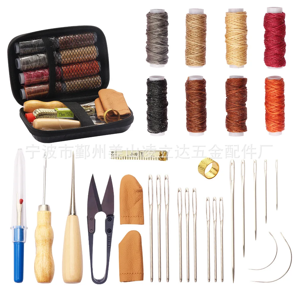 

32Pcs Leather Sewing Kit With Large-Eye Stitching Needles Waxed Thread Leather Sewing Tools For DIY Leather Craft