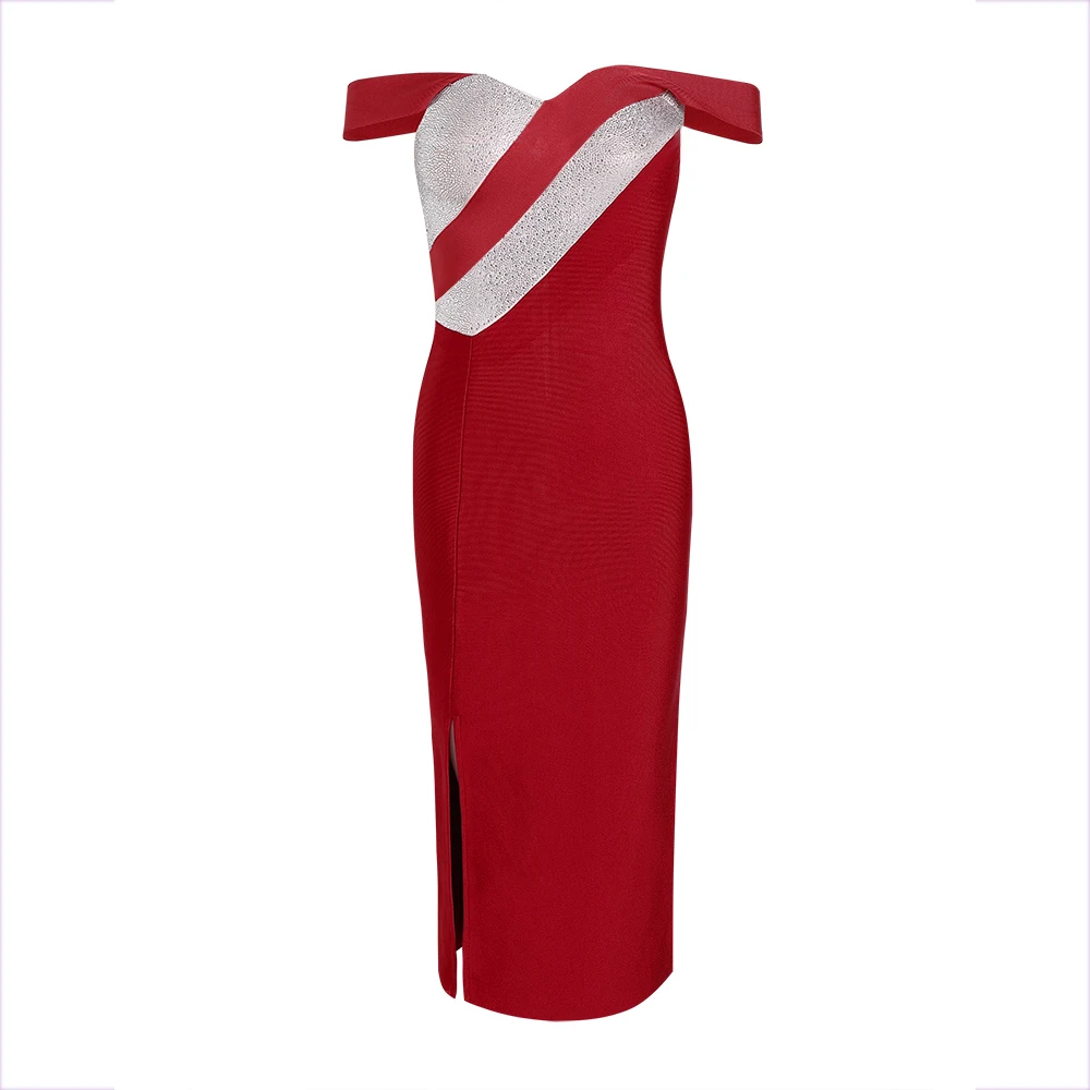 

2022 New Elegant Bandages Dress Ladies Off Shoulder Beading Clothes Club Party Evening Women Dress