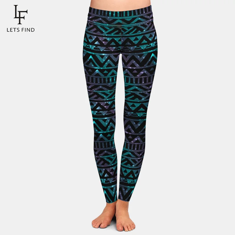 LETSFIND Brands Summer Women Black Leggings Aztec Printing Sexy High Waist High Elastic Milk Silk  Fitness Leggings