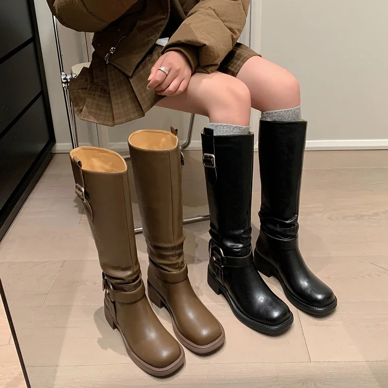 Винтажные ковбойские сапоги в британском стиле с металлической пряжкой на ремне