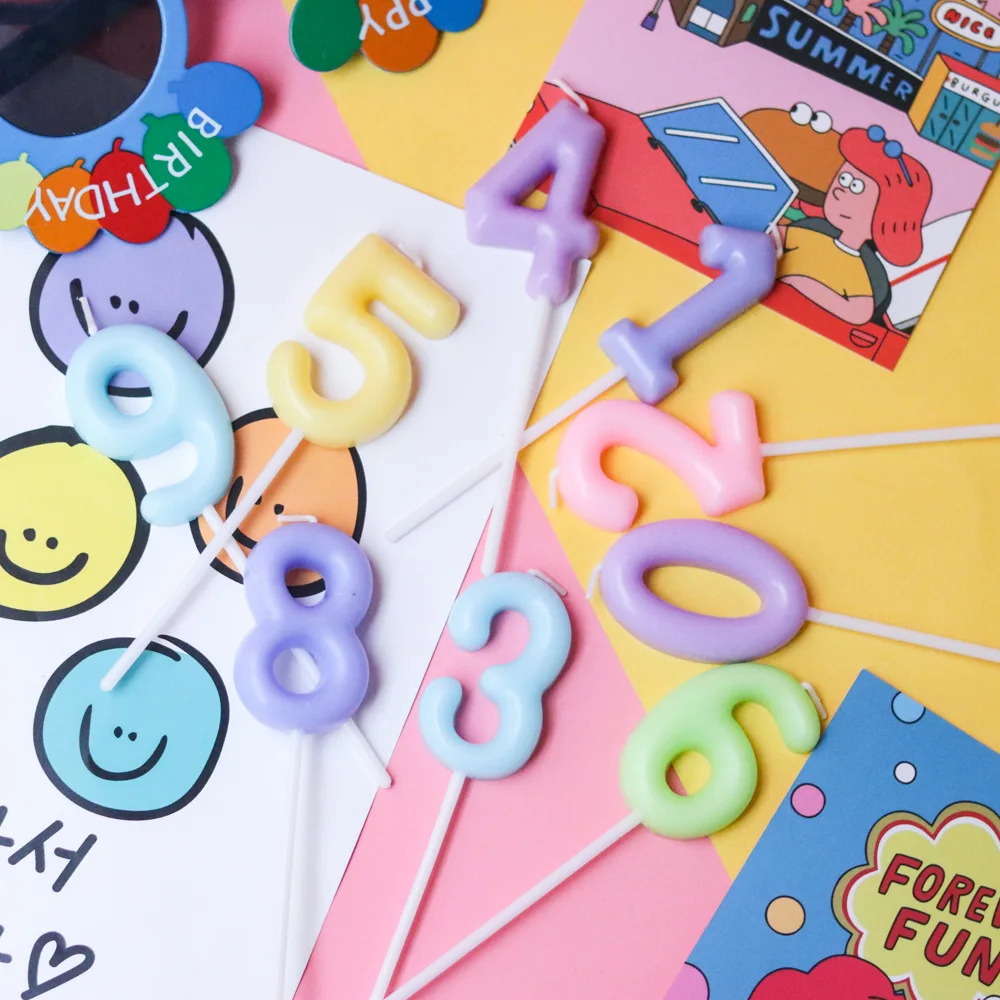 

Korean Happy Birthday Party Decoration Candles Cake Topper Number 0-9 Wedding Decoration Gifts Plug-in Dessert Table Dress Up