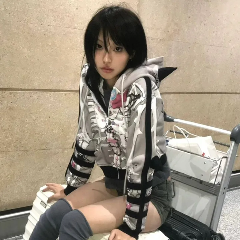 Karrram японская куртка с принтом аниме Y2k готическая темными рогами дьявола верхняя