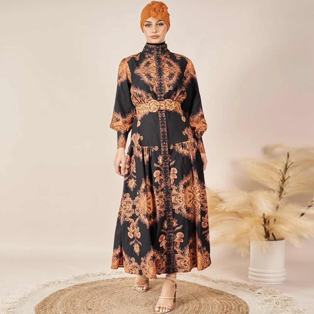 

Abayas For Women Saudi Arabia Elegant Floral Print Long Dresses O-Neck Kaftan Dubai Luxury Ramadan Clothes Elegant African