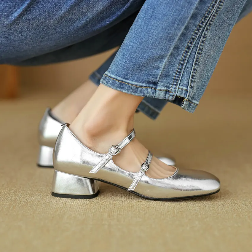 QUTAA/2024 г. Женские туфли-лодочки туфли из натуральной кожи на высоком квадратном