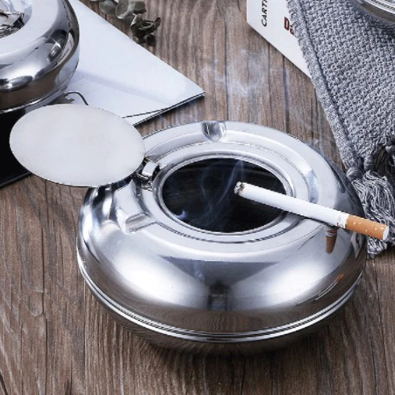 

Ashtray Stainless Steel Simple Cigarettes Tray Tabletop Office Decoration Gifts