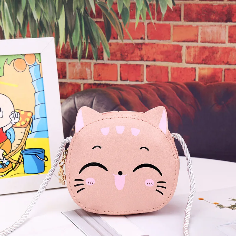 Cute Children Girls' Crossbody Bag Cartoon Cat Princess Small Shoulder Bags PU Leather Boys Kids Coin Purse Handbags Wallet