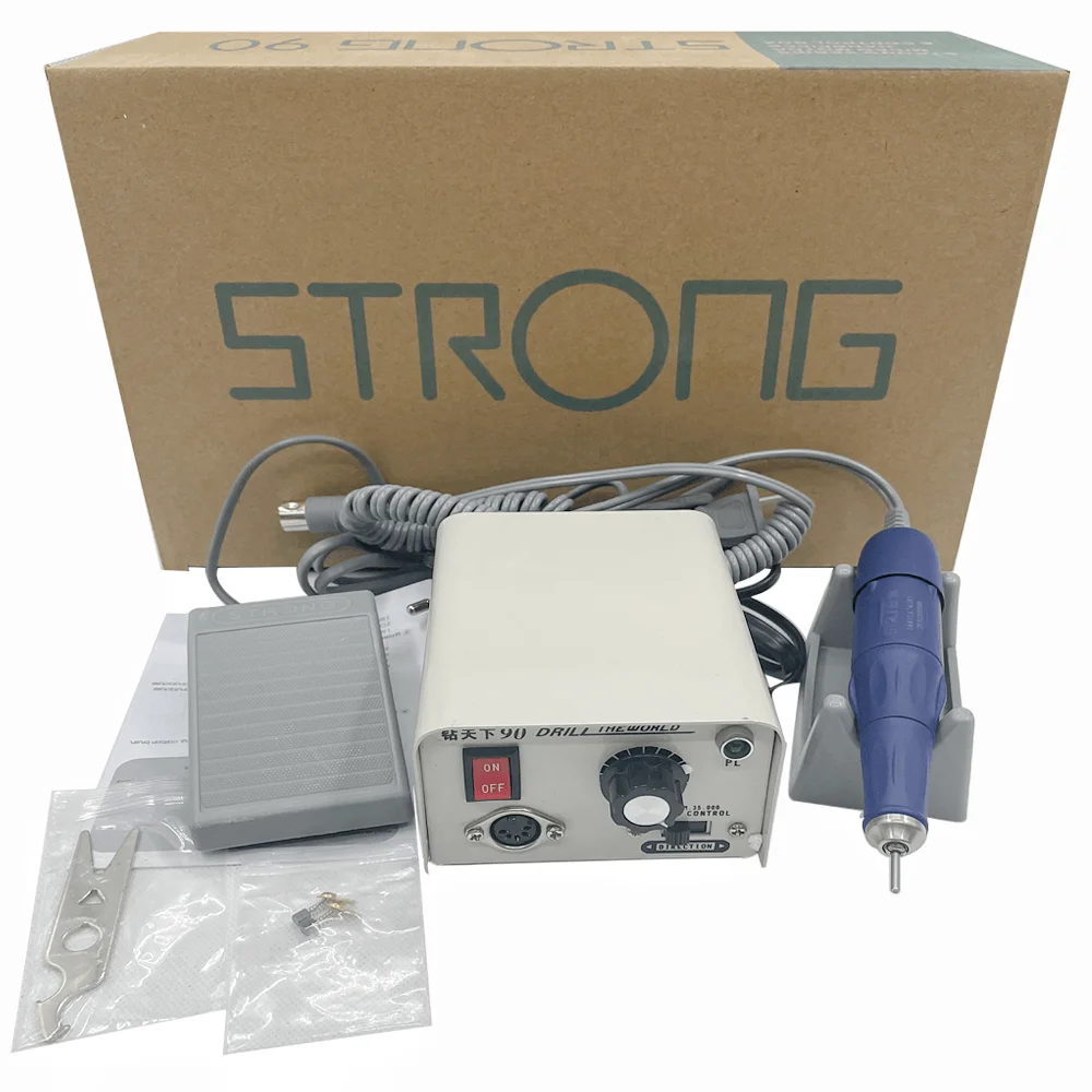 

Фрезер Strong 90 105L Электрический для маникюра и педикюра, аппарат мощный для полировки ногтей, шлифовальное устройство для нейл-арта, 40000 об/мин, 65 Вт