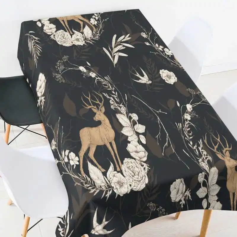 

Elk Tropical Leaves Printing Rectangular Tablecloth for Table Wedding Decoration Waterproof Dining Coffee Tables Cover Manteles