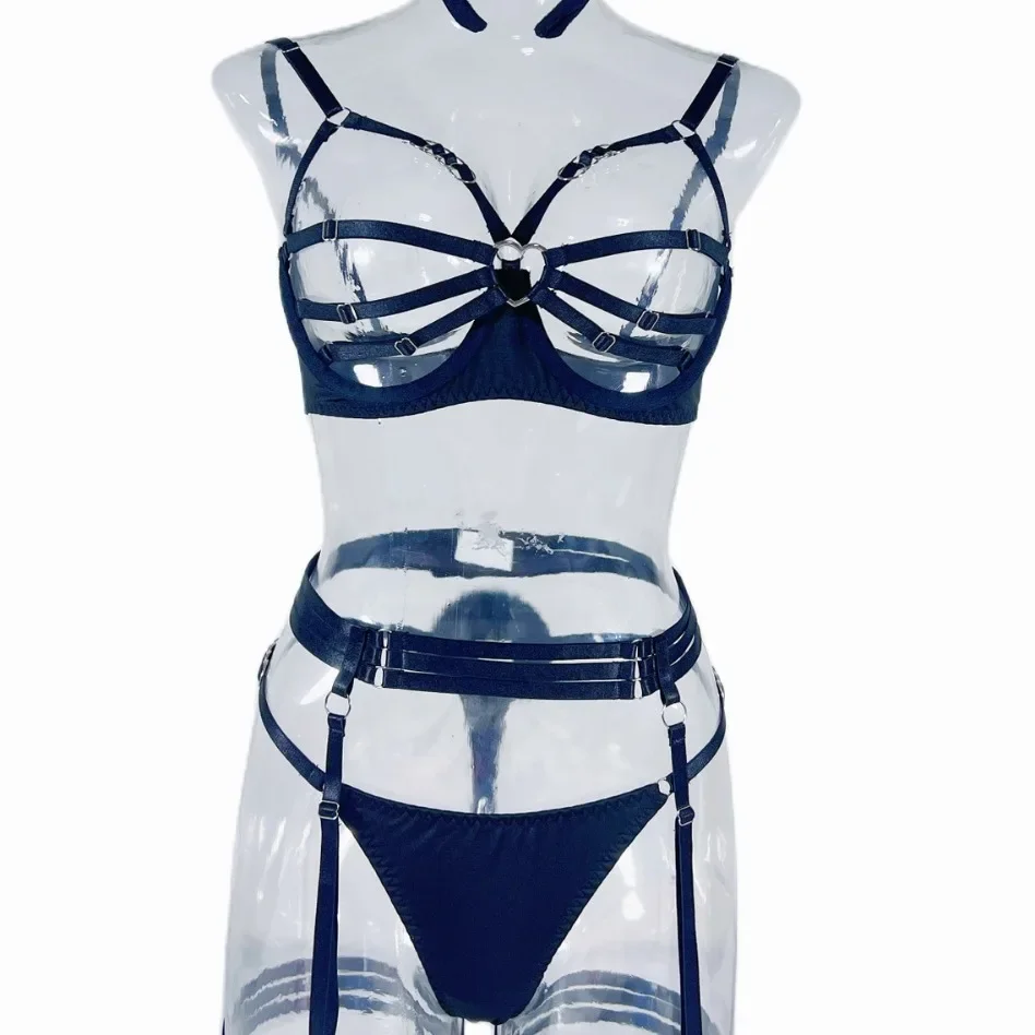 Соблазнительное лоскутное ажурное нижнее белье в комплекте однотонный