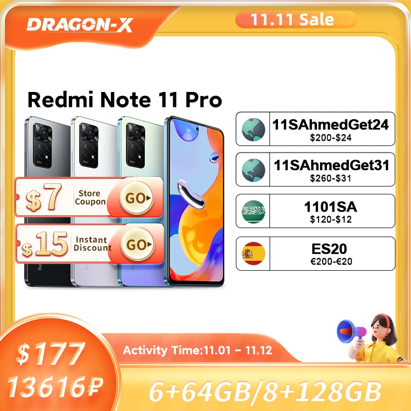 Najtaniej Globalna Wersja Xiaomi Redmi Note 11 Pro 64GB/128GB Smartphone Octa Core MTK Helio G96 108MP 120Hz AMOLED 67W Szybkie ładowanie