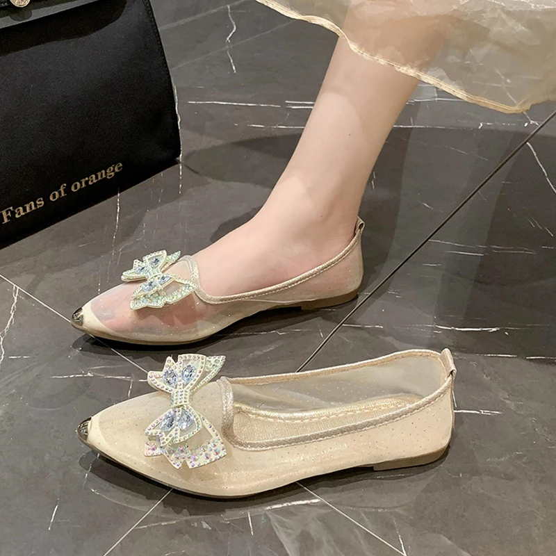 

Breathable Shoes Low Heels Pointed Toe Casual Female Sneakers Dress Flats Women Soft Bow-Knot Tennis Comfortable New Summer