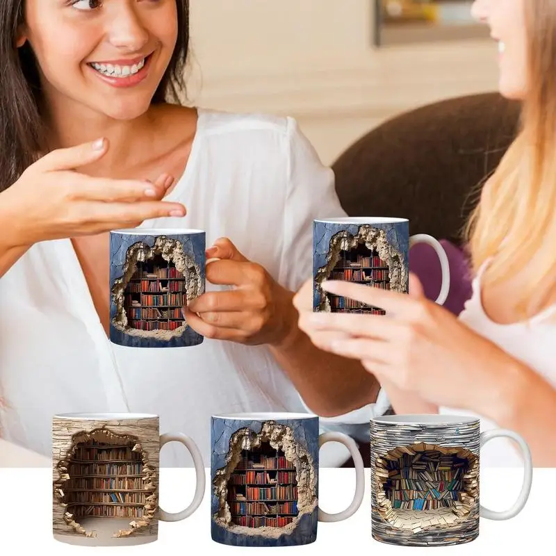 

Creative Space Design 3D Bookshelf Mug Halloween Gift Coffee Cup Multi Purpose Ceramic Bookish Mug for Library Book Lovers