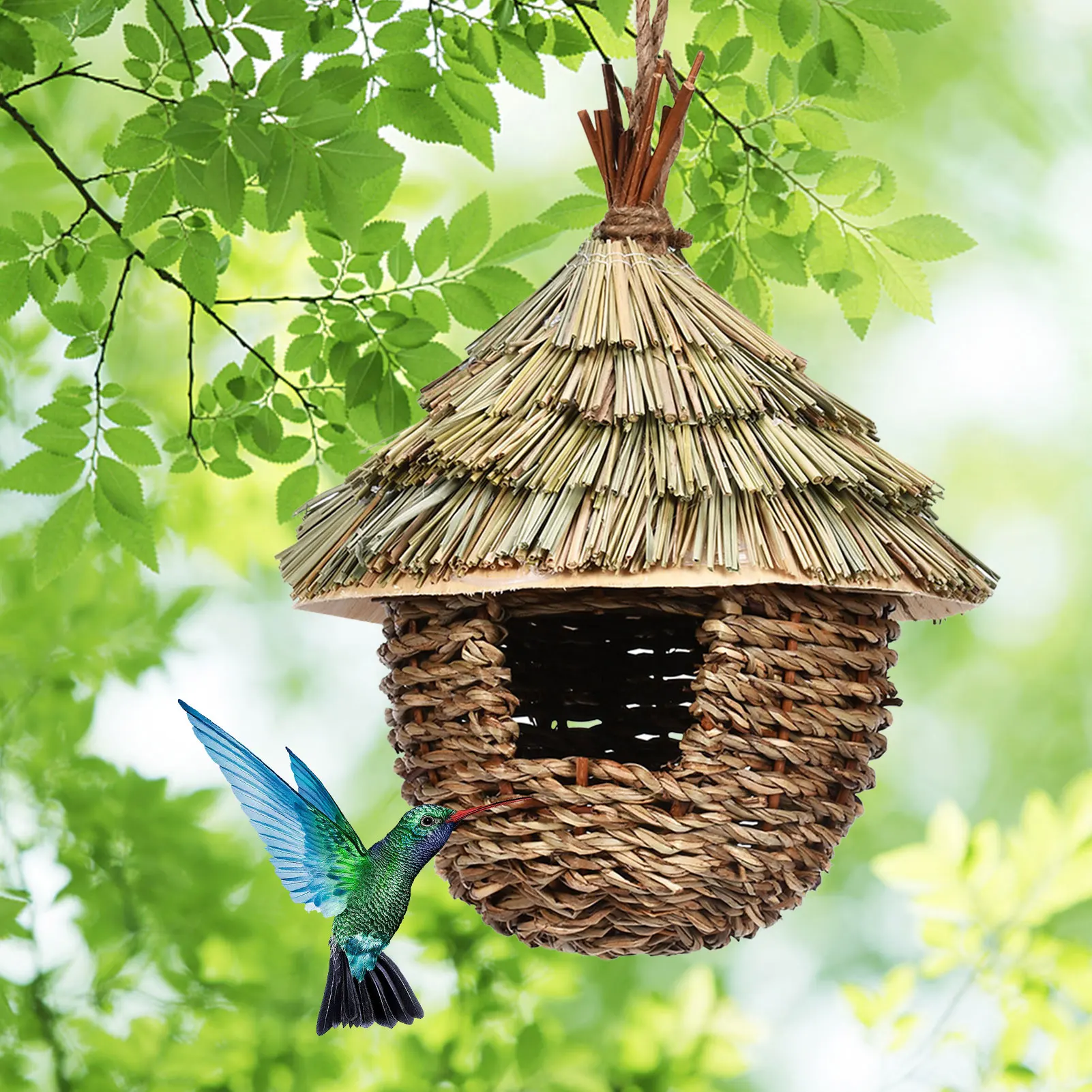 charming decorative hummingbird house hand woven hung straw nest natural grass hung bird for garden patio lawn office indoor free global shipping
