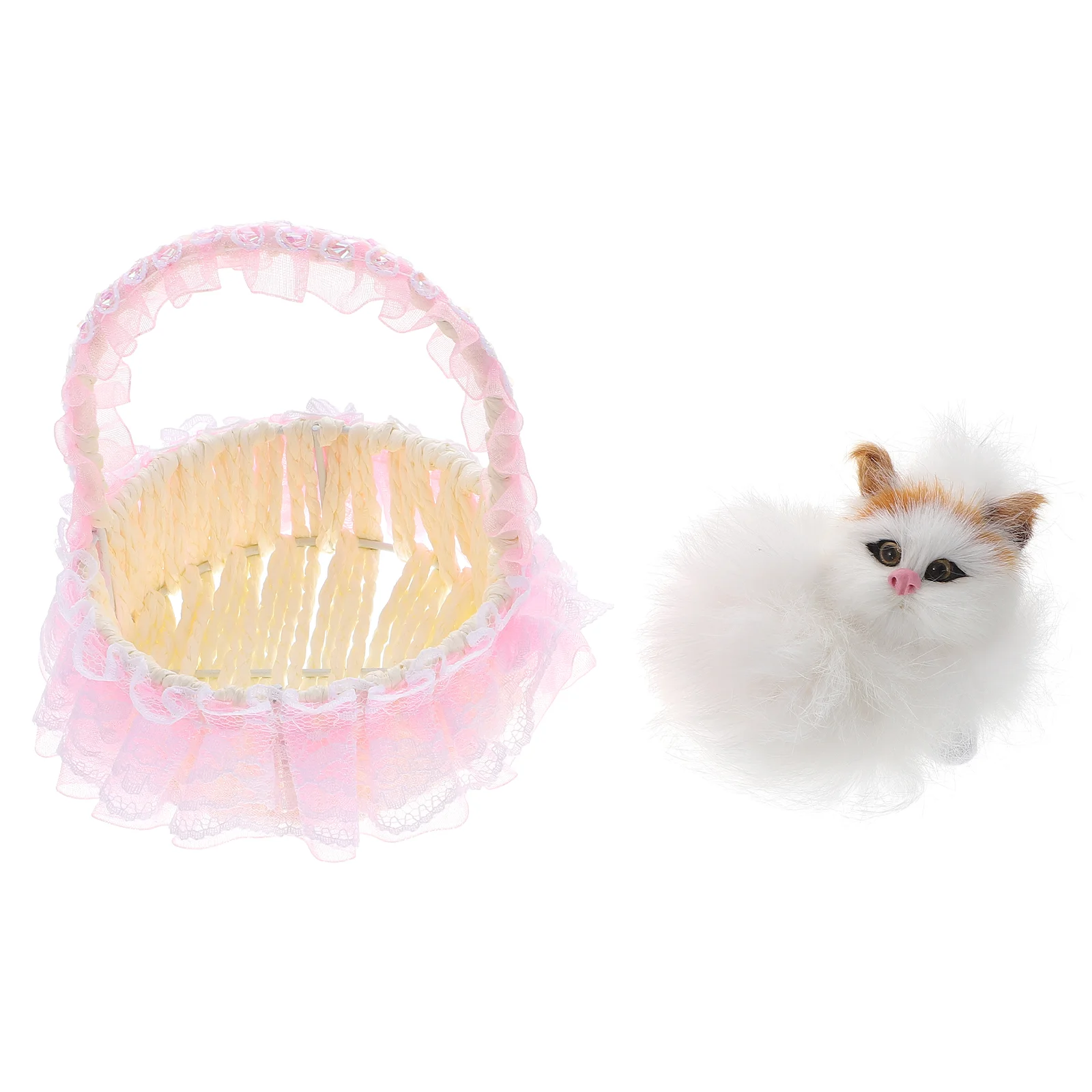 

Basket Cat Flower Plushkitten Small Girl Woven Toys Wicker Animal Gift Stuffedpicnic Baskets Mini Wedding Kids Pet Sculpture