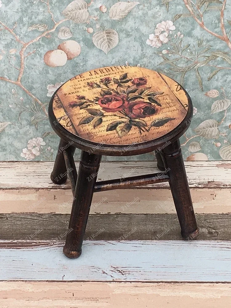 Модный круглый стул из массива дерева низкий для детей дома