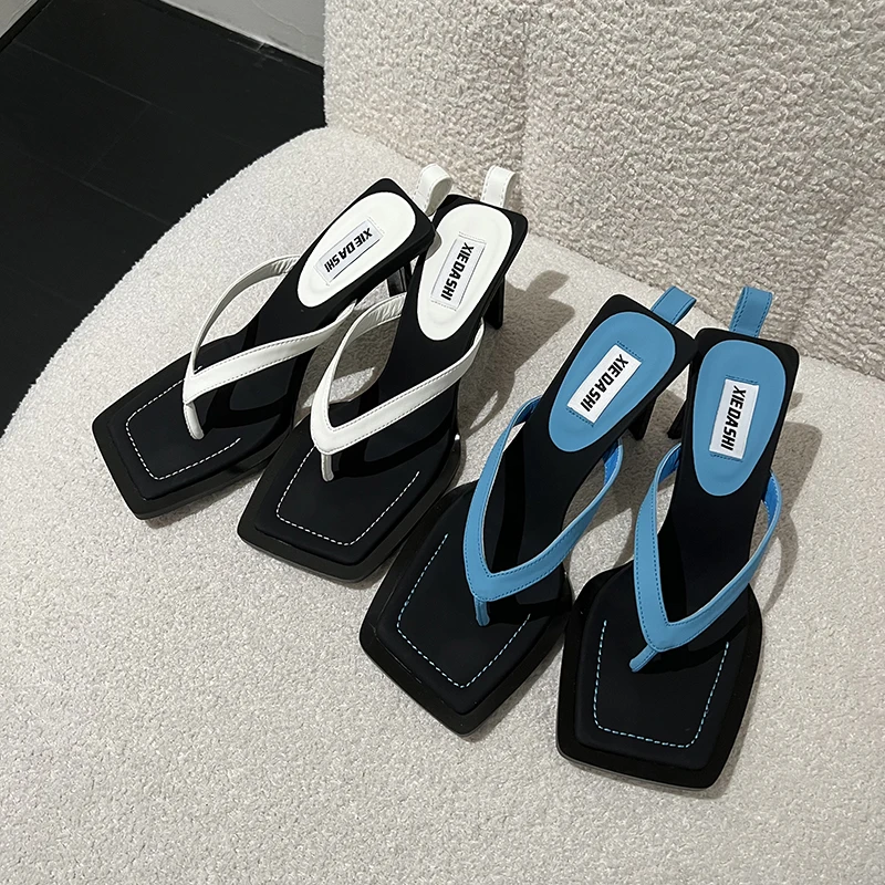 

Fashion Women Sandals Slippers Ladies Party Pumps Flip Flops High Heels White Blue Rose Green Summer Outdoor Dress Thick Heeled